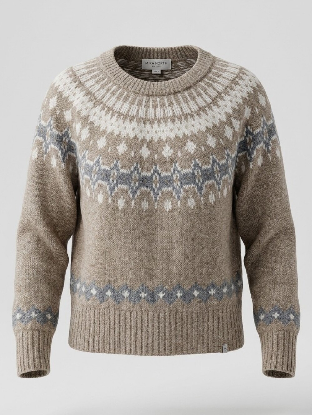 Joie Taupe Fair Isle Nordic Oversized Cozy Crewneck Women's Sweater Size M